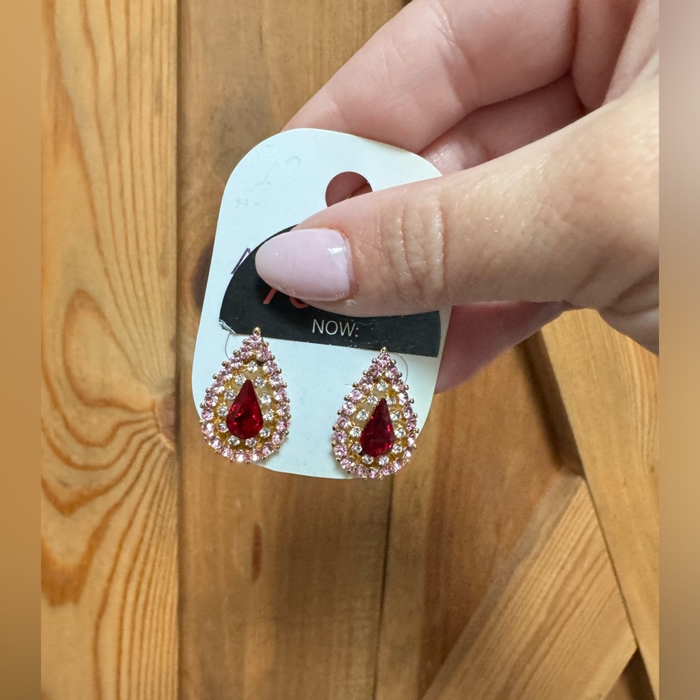 Blush and ruby tear drop earrings
